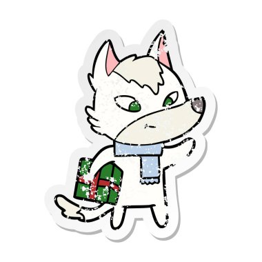 bir dostu karikatür Noel kurt sıkıntılı etiket