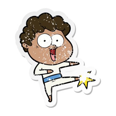 karikatür mutlu bir adamın sıkıntılı etiket