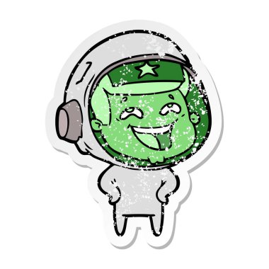 bir çizgi film gülen astronotun sıkıntılı etiket