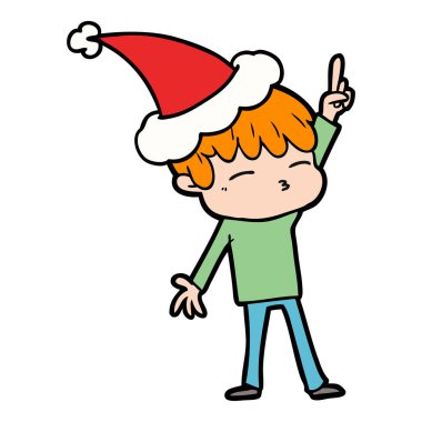 el çizim için meraklı bir çocuk Noel Baba şapkası giyiyor, çekilmiş