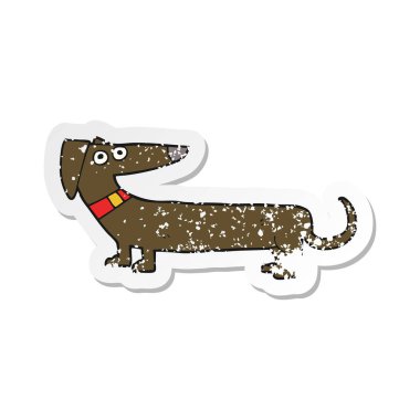 Retro sıkıntılı etiket bir karikatür sosis köpek
