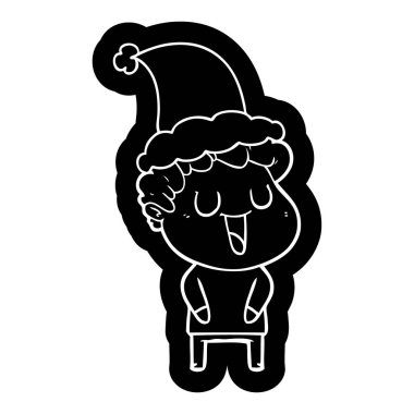 Noel Baba şapkası giyen bir adam ilginç çizgi film simgesi gülüyor