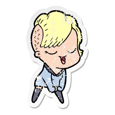 bir mutlu çizgi film kızın sıkıntılı etiket