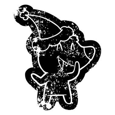 ayı ilginç karikatür sıkıntılı simgesini giyen Noel Baba şapkası gülüyor