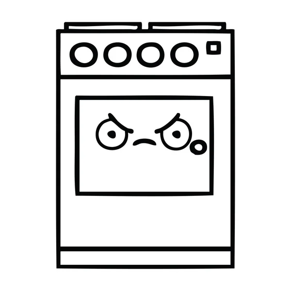 Línea dibujo dibujos animados cocina horno — Vector de stock