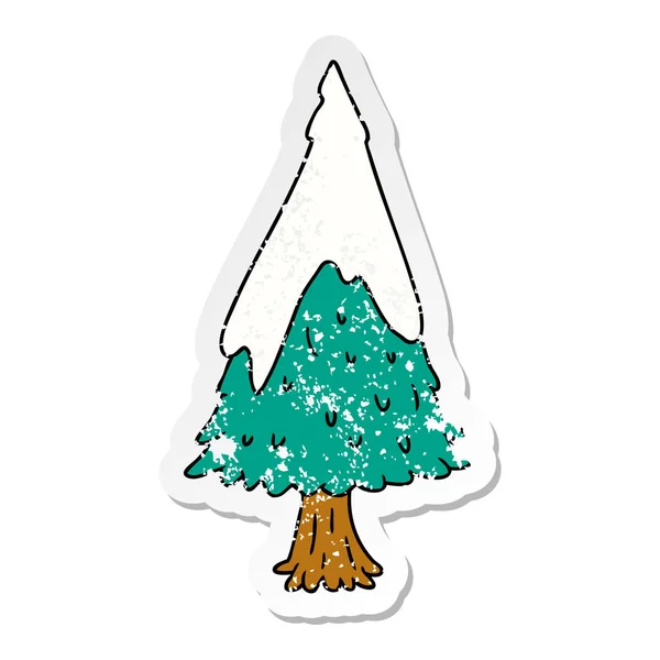 Aufkleber Cartoon Doodle einzelnen schneebedeckten Baum — Stockvektor