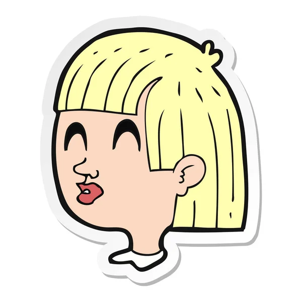 Sticker of a cartoon female face — Stock Vector