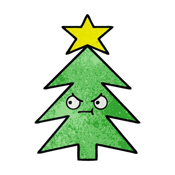 Rétro grunge texture dessin animé arbre de Noël — Image vectorielle