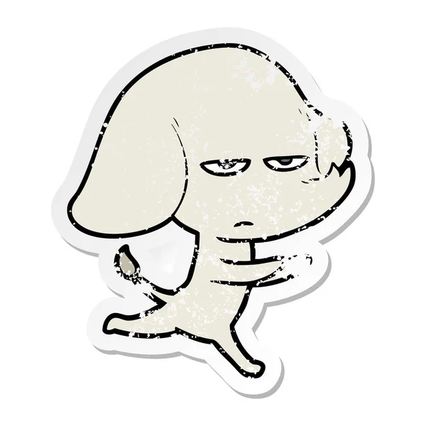 Verontruste Sticker Van Een Olifant Geërgerd Cartoon — Stockvector