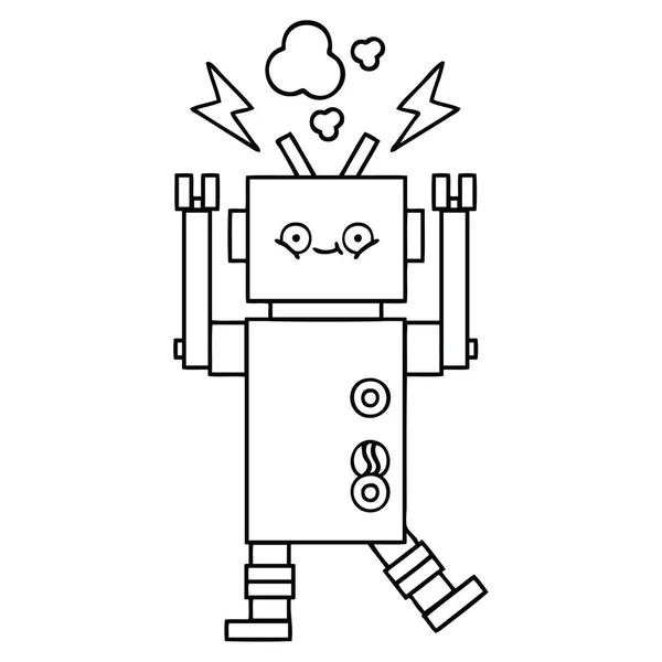 Rysowanie Linii Kreskówka Taniec Robota — Wektor stockowy