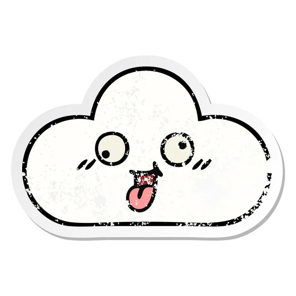 Verontruste sticker van een leuke cartoon wolk — Stockvector