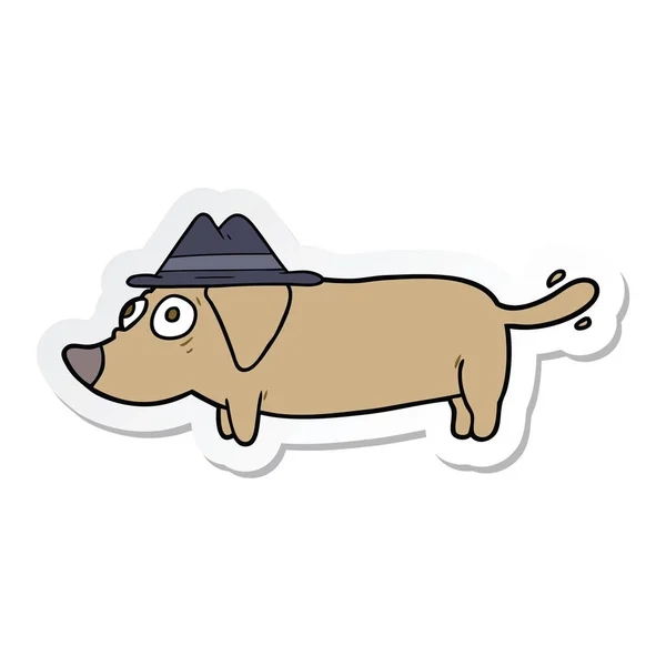 Etiqueta Cão Dos Desenhos Animados Que Usa Chapéu — Vetor de Stock
