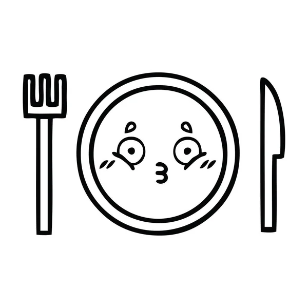 Lijntekening Cartoon Van Een Plaat Van Het Diner — Stockvector