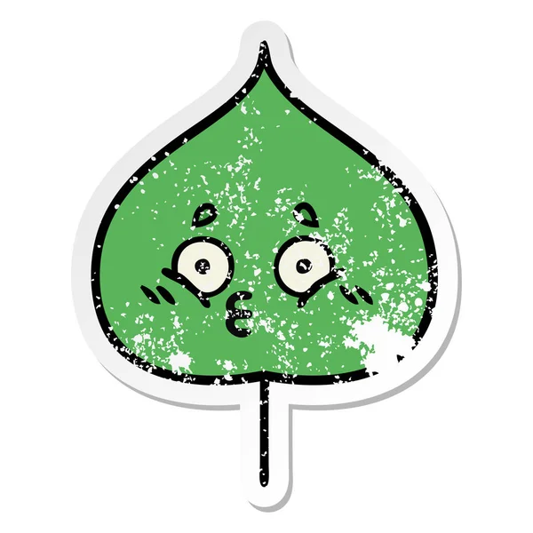 Distressed sticker of a cute cartoon expressional leaf — Stock Vector