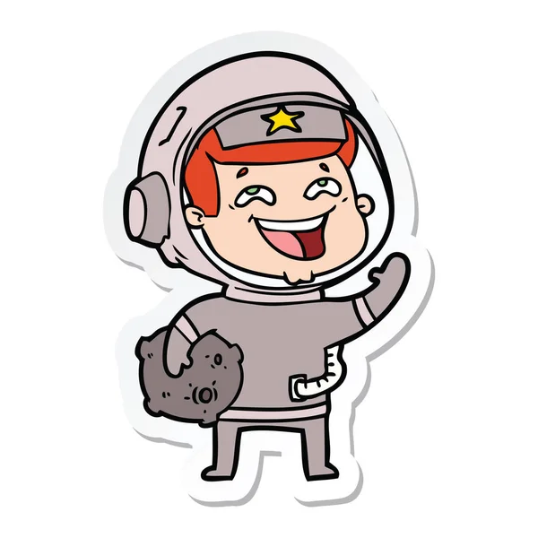 Sticker of a cartoon laughing astronaut — Stock Vector