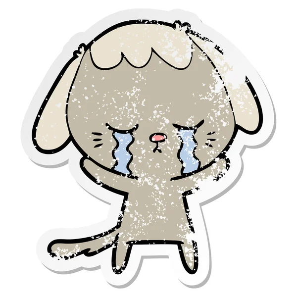 Etiqueta angustiada de um filhote de cachorro bonito chorando desenhos animados —  Vetores de Stock