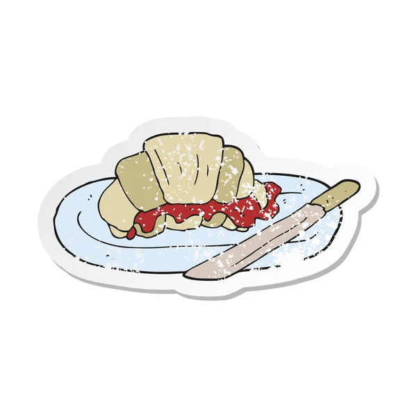 Retro noodlijdende sticker van een cartoon croissant — Stockvector