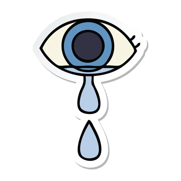 Sticker of a cute cartoon crying eye — Stock Vector