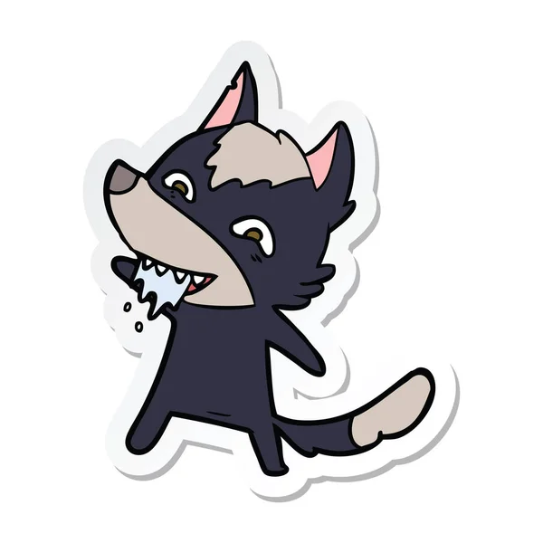 Sticker of a cartoon hungry wolf — Stock Vector