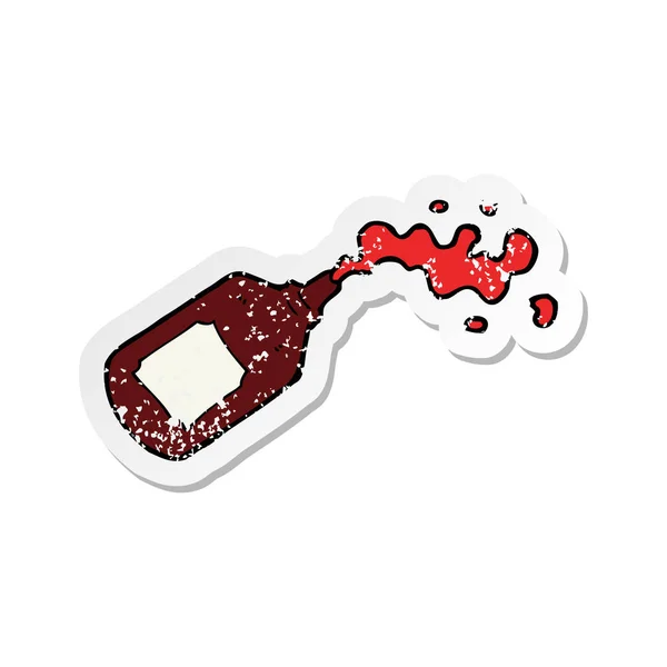 Ретро засмучений наклейка мультфільму бризкали пляшку крові — стоковий вектор