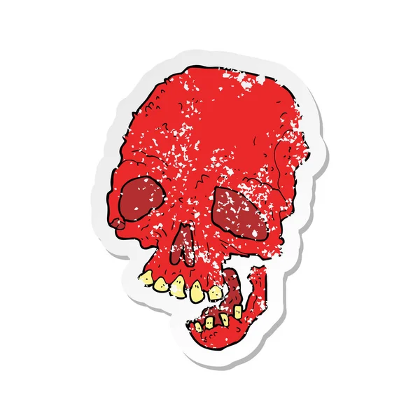 Bir çizgi film ürkütücü kafatası Retro sıkıntılı etiket — Stok Vektör