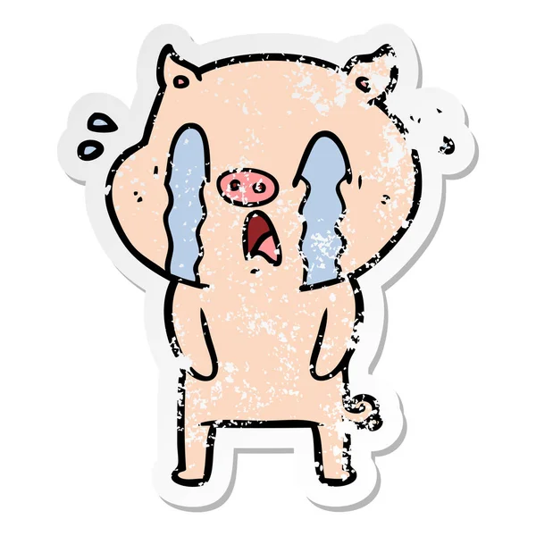 Etiqueta angustiada de um desenho animado porco chorando — Vetor de Stock