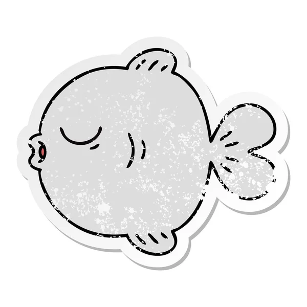 Etiqueta angustiada de um peixe desenho animado mão peculiar — Vetor de Stock