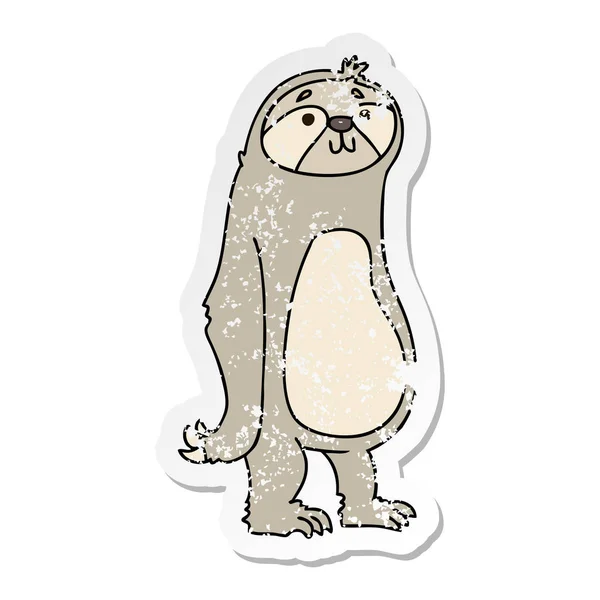 Distressed sticker of a quirky hand drawn cartoon sloth — Stock Vector