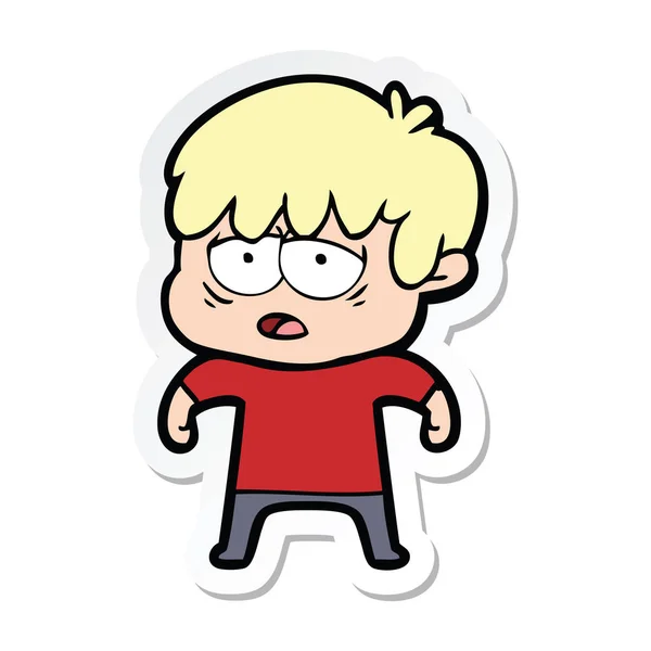 Sticker of a cartoon exhausted boy — Stock Vector
