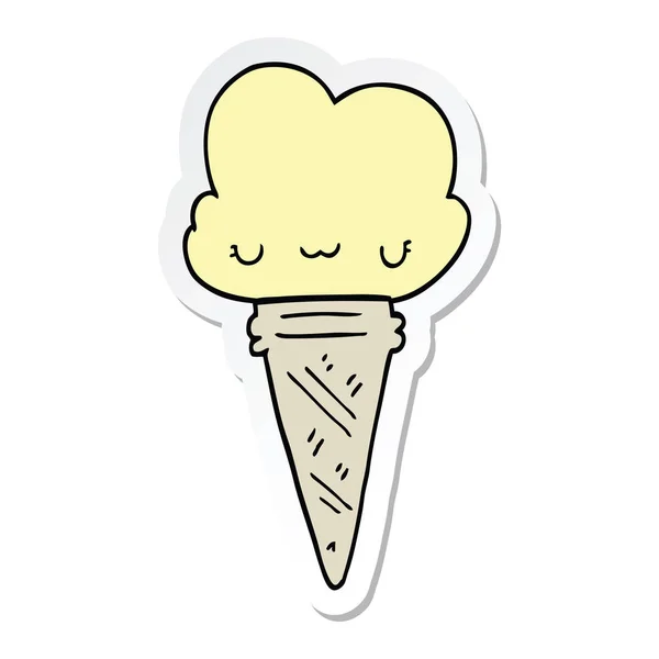 Autocollant Une Crème Glacée Dessin Animé Avec Visage — Image vectorielle
