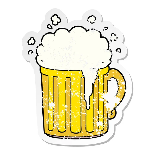 Etiqueta Angustiada Uma Caneca Desenho Animado Cerveja —  Vetores de Stock