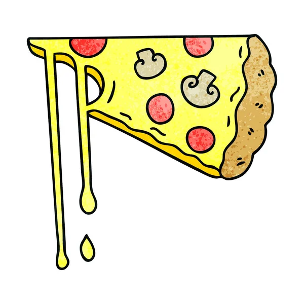 Gambar Tangan Unik Kartun Cheesy Pizza - Stok Vektor