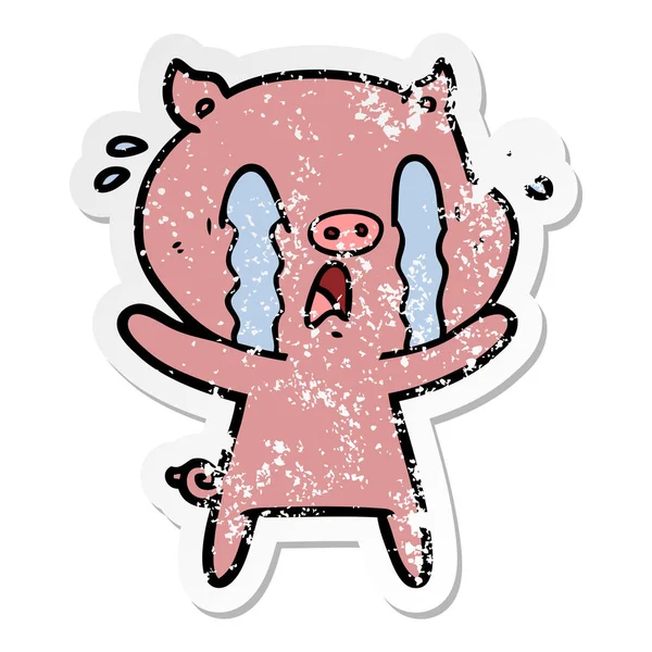Distressed sticker of a crying pig cartoon — Stock Vector