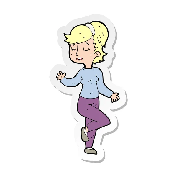 Sticker van een cartoon dansende vrouw — Stockvector