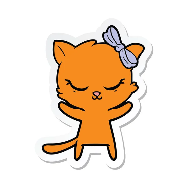 Sticker van een leuke cartoon kat met strik — Stockvector