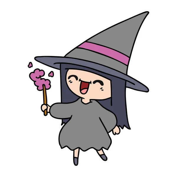 卡通可爱的卡瓦伊女巫 — 图库矢量图片