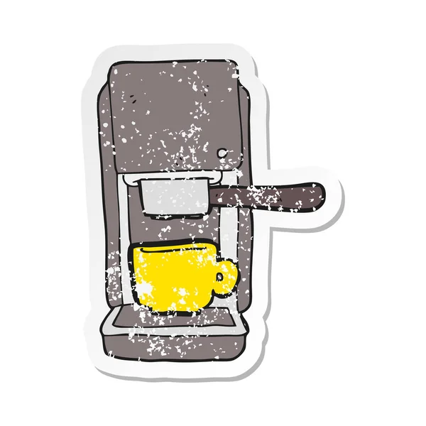 Adesivo Retrò Angosciato Una Macchina Caffè Espresso Cartone Animato — Vettoriale Stock