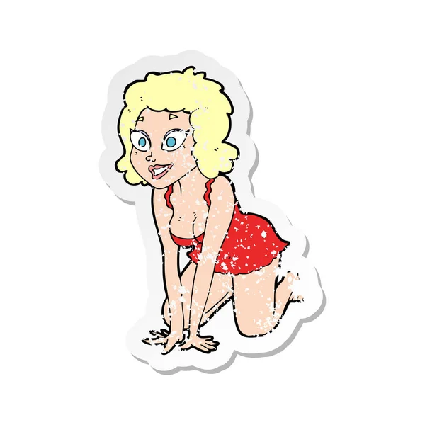 Retro distressed sticker of a cartoon funny sexy woman — Stock Vector