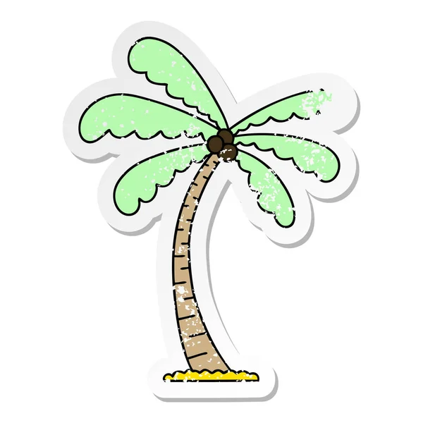 一个古怪的手画卡通棕榈树苦恼的贴纸 — 图库矢量图片