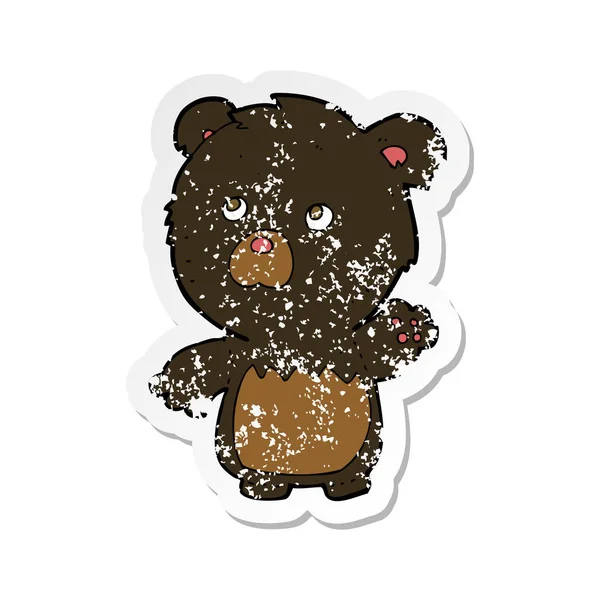 Adesivo Angustiado Retro Urso Pelúcia Preto Desenhos Animados — Vetor de Stock
