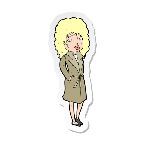 Sticker Cartoon Woman Trench Coat — Stock Vector