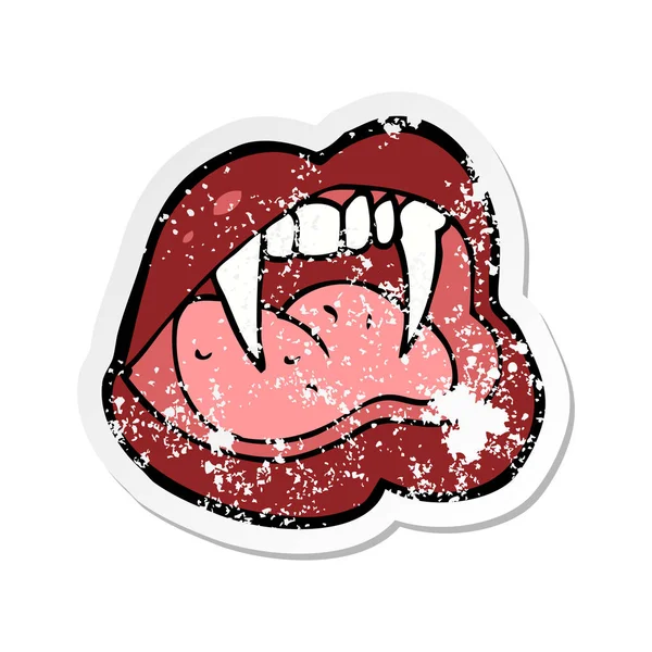 Retro distressed sticker of a cartoon vampire lips — Stock Vector