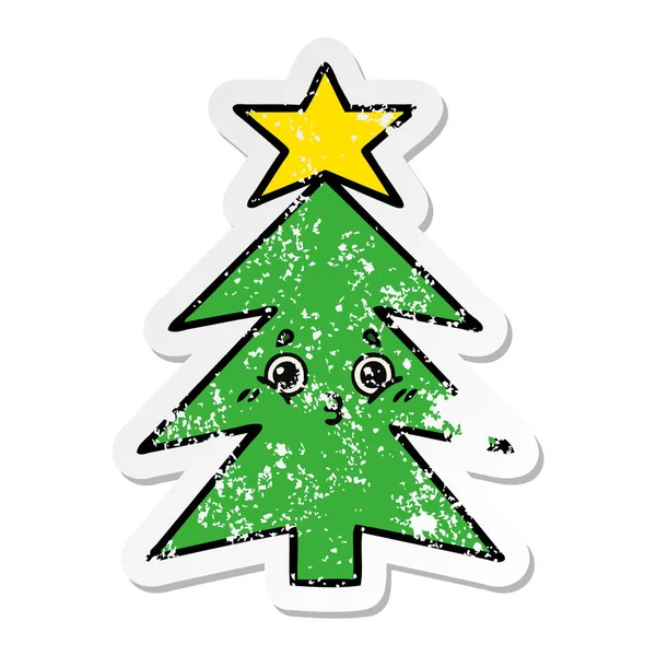 Etiqueta angustiada de uma árvore de Natal bonito desenho animado — Vetor de Stock