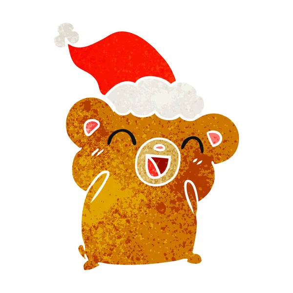 Рождественская ретро-карикатура на медведя Кавайи — стоковый вектор