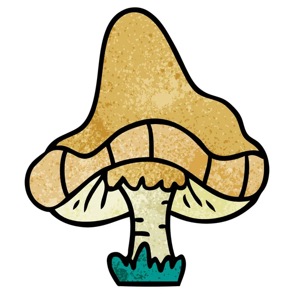 Hand Drawn Textured Cartoon Doodle Single Mushroom — Stock Vector