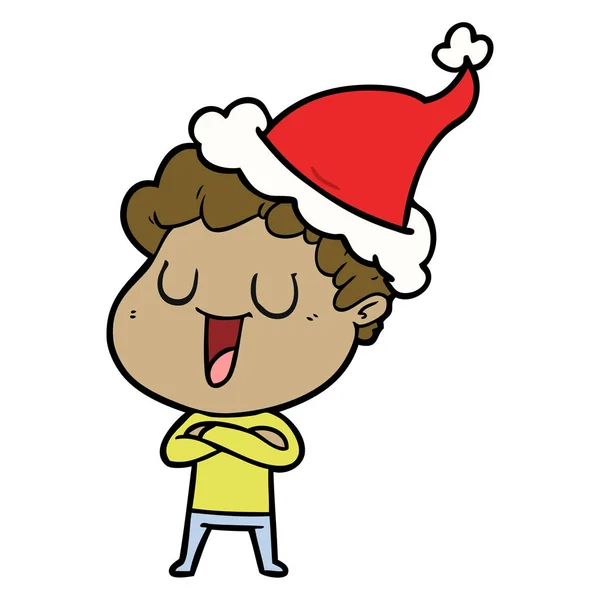 一个戴着圣诞老人帽的人的笑线画 — 图库矢量图片