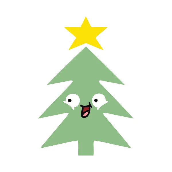 Flat Color Retro Cartoon Christmas Tree — Stock Vector