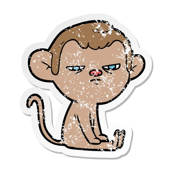 Calcomanía angustiada de un mono molesto de dibujos animados — Vector de stock