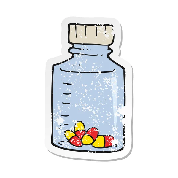 Retro distressed sticker of a cartoon jar of pills — Stock Vector