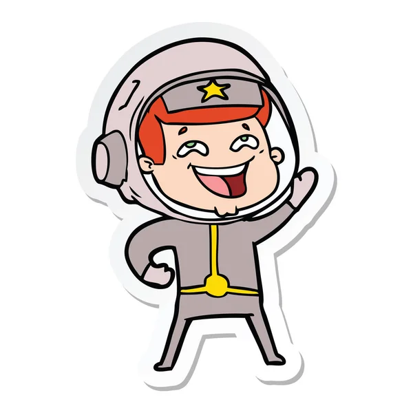 Sticker of a cartoon laughing astronaut — Stock Vector